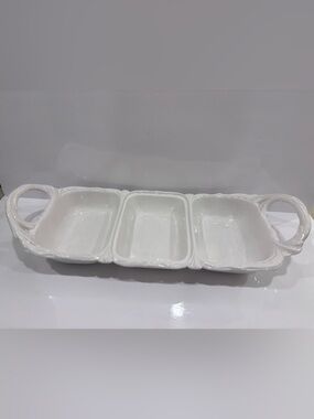 Vintage Mather pottery California no 890 white 3 section serving dish